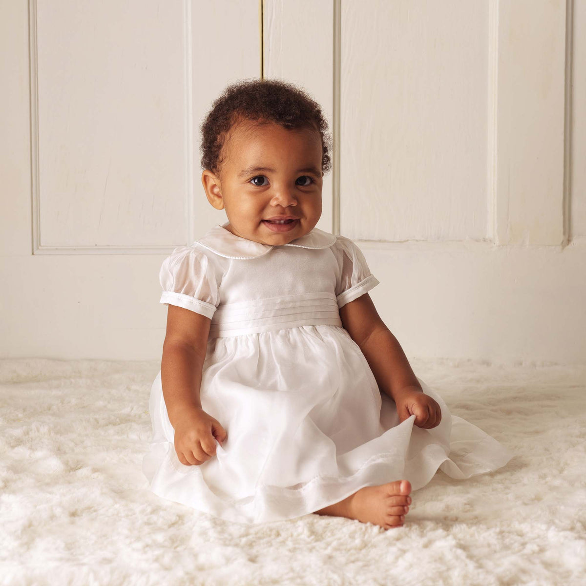 Ivory Organza Pintuck Dress