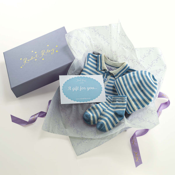 Blue Knit Playsuit Gift Set