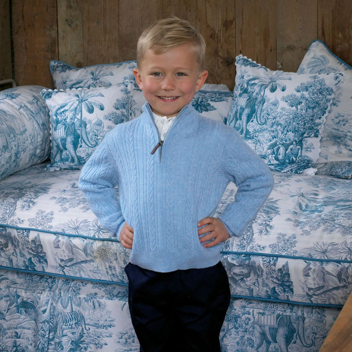 Blue Cashmere Half-zip Sweater