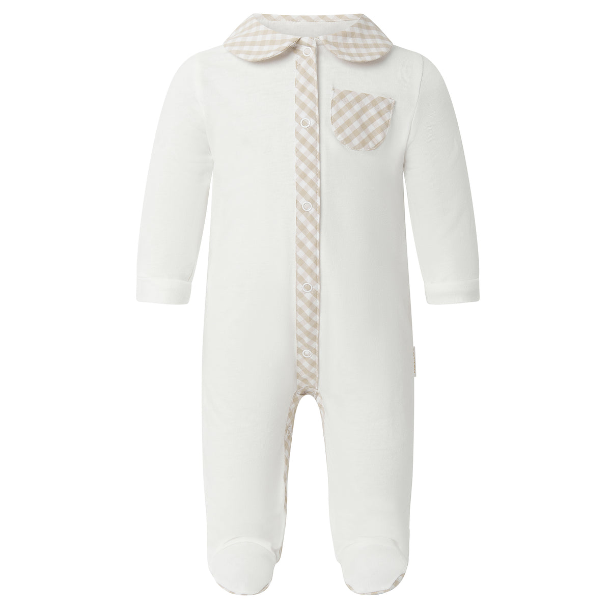 Beige Gingham Check Babygro