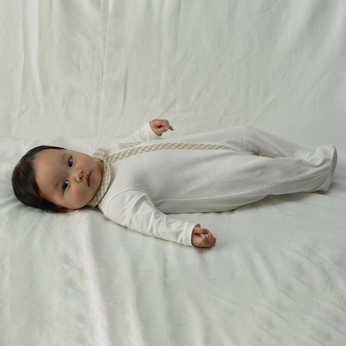 Beige Gingham Check Babygro