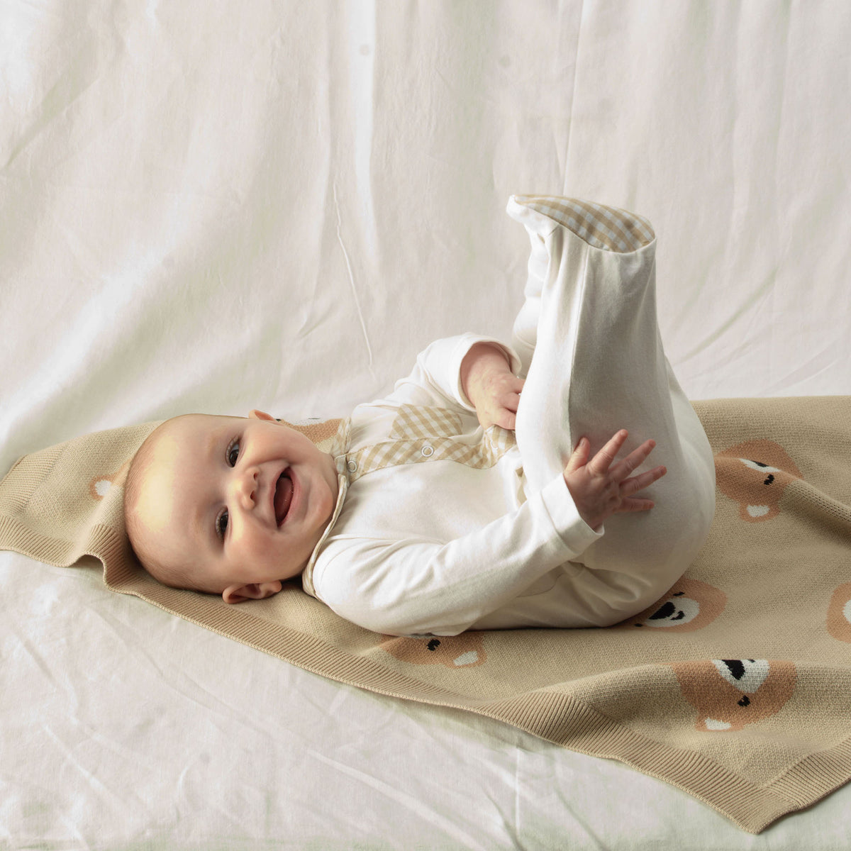 Beige Gingham Check Babygro
