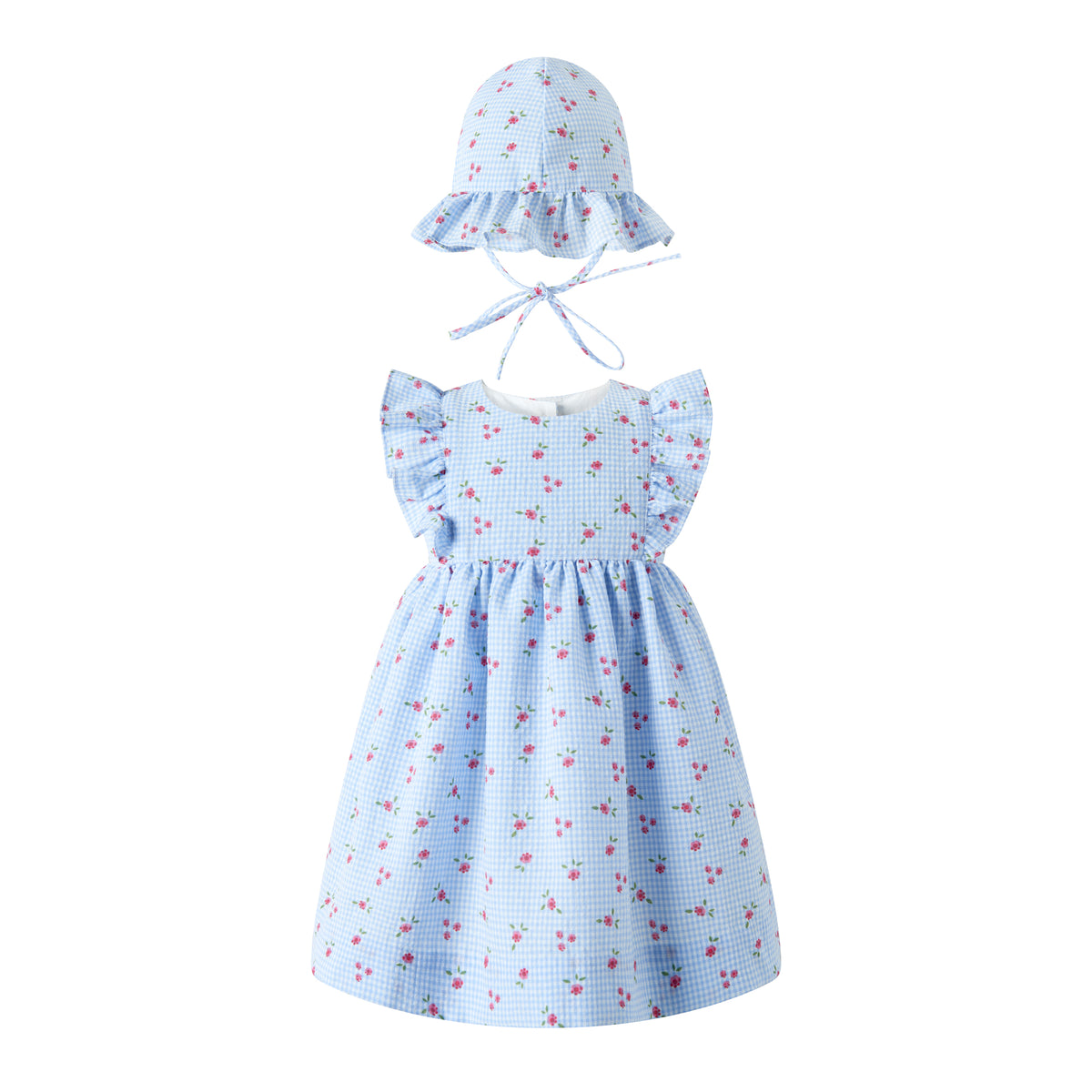 Gingham Floral Sundress & Hat