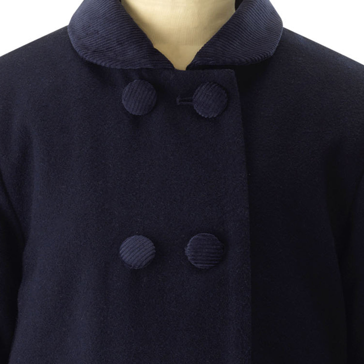 Navy Velvet Trim Dress Coat