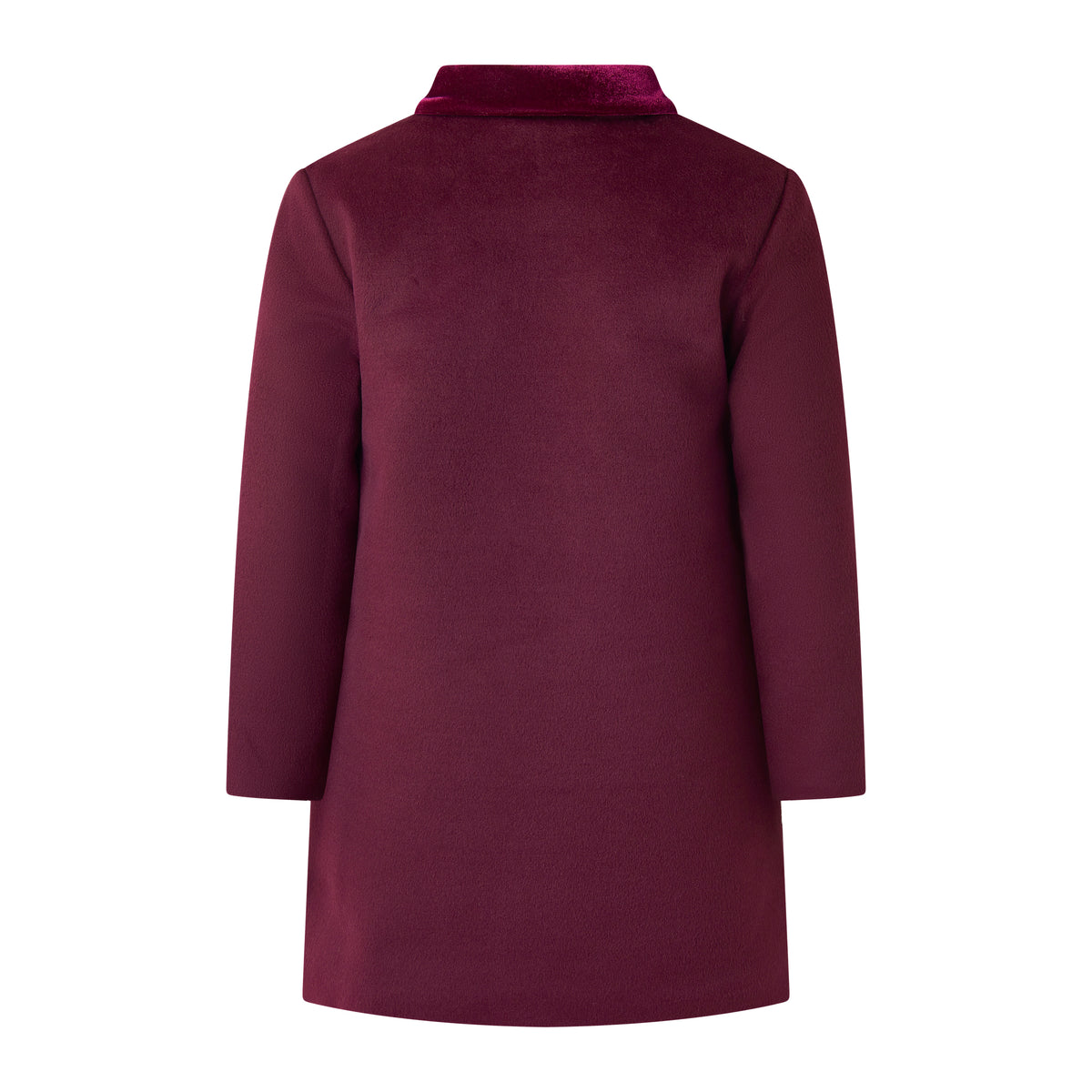 Burgundy Velvet Trim Dress Coat