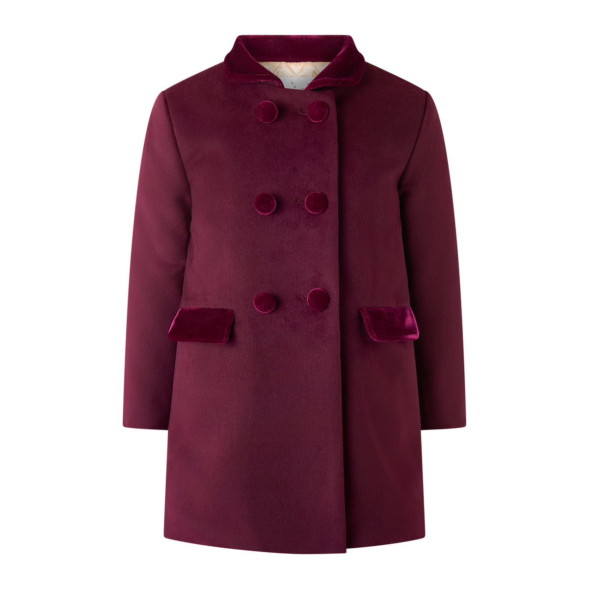 Burgundy Velvet Trim Dress Coat