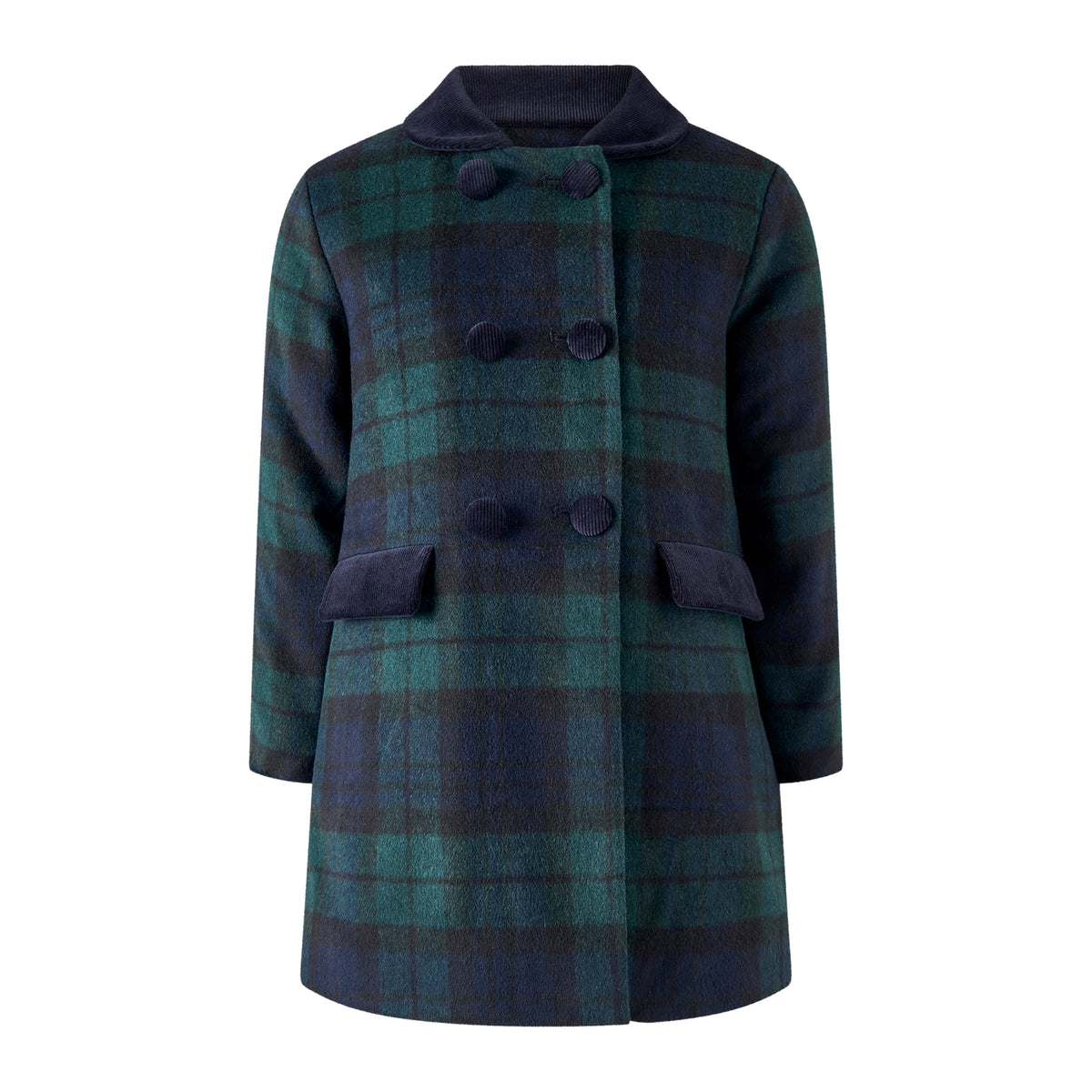 Navy Blackwatch Velvet Trim Coat