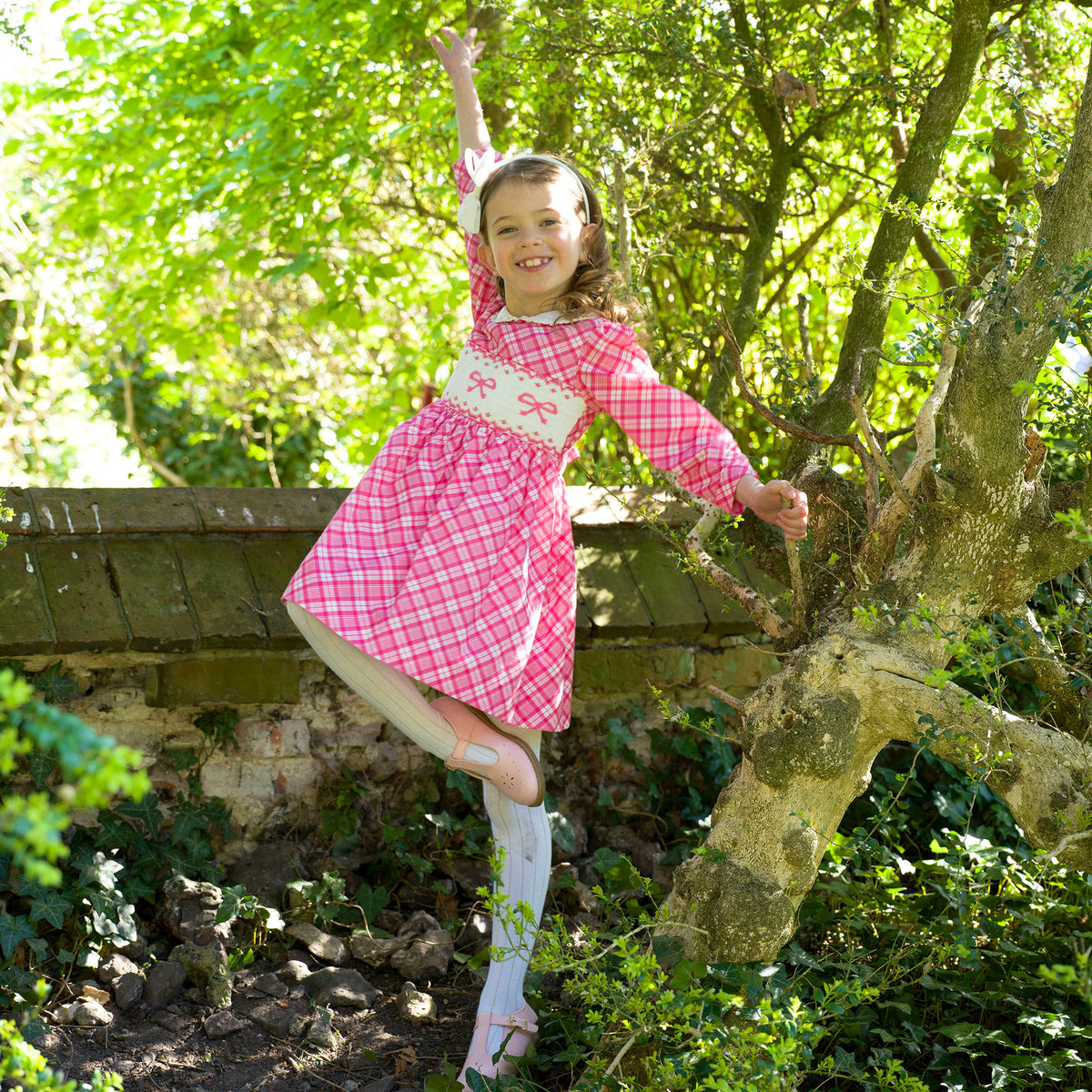 Bow Smocked Check Dress