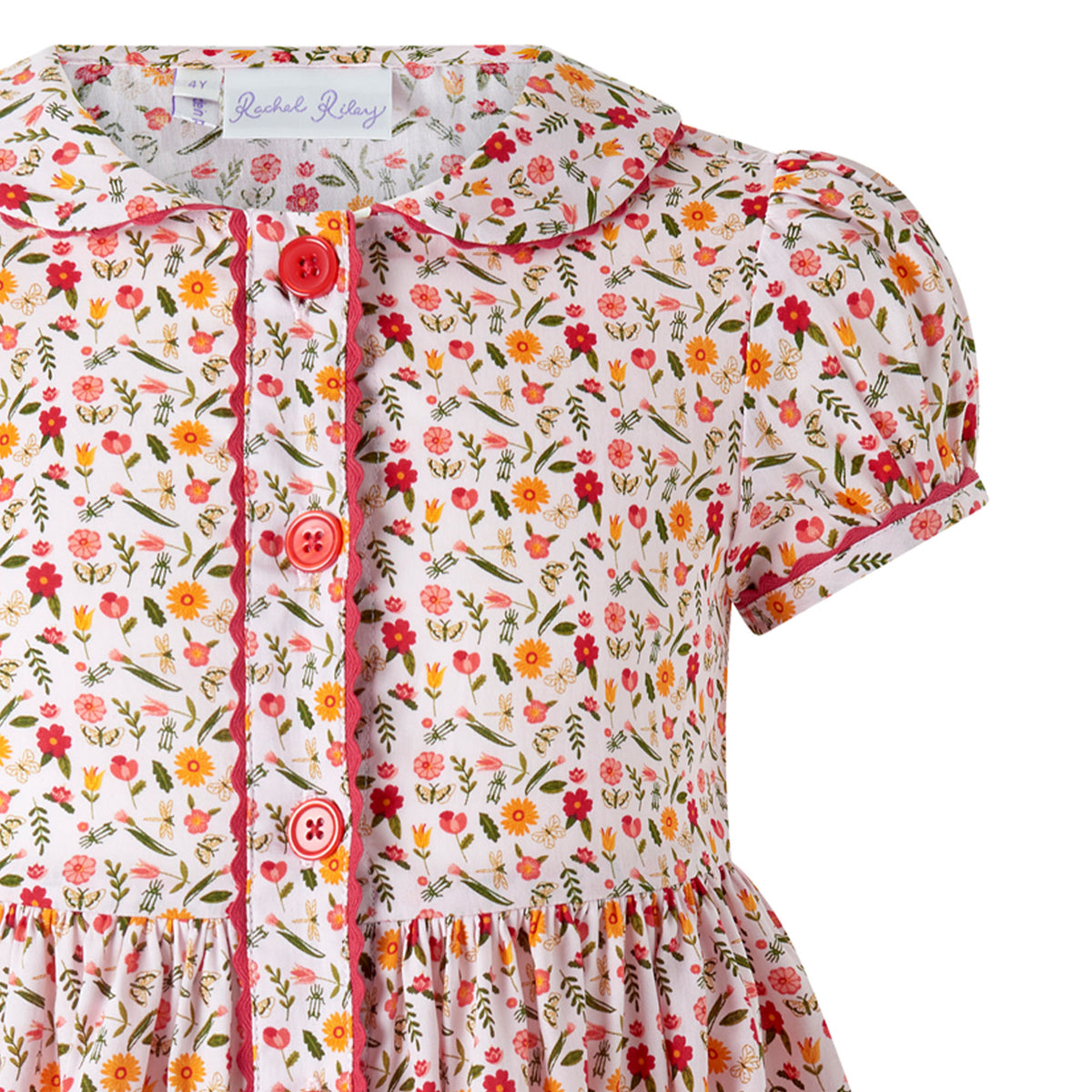 Pink Floral Butterfly Button-front Dress