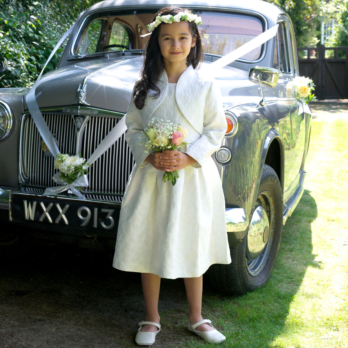 Ivory Floral Damask Party Dress