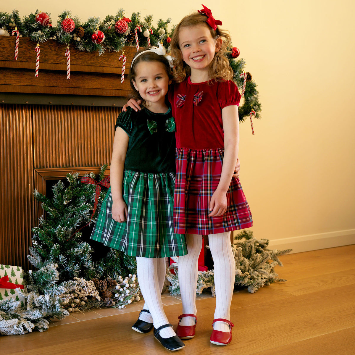 Green Velvet Check Party Dress