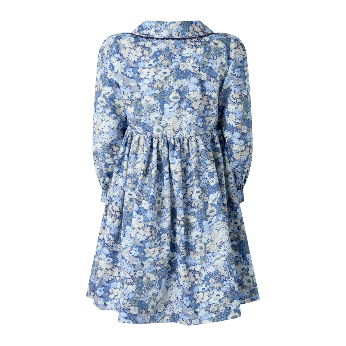 Blue Floral LS Button-front Dress