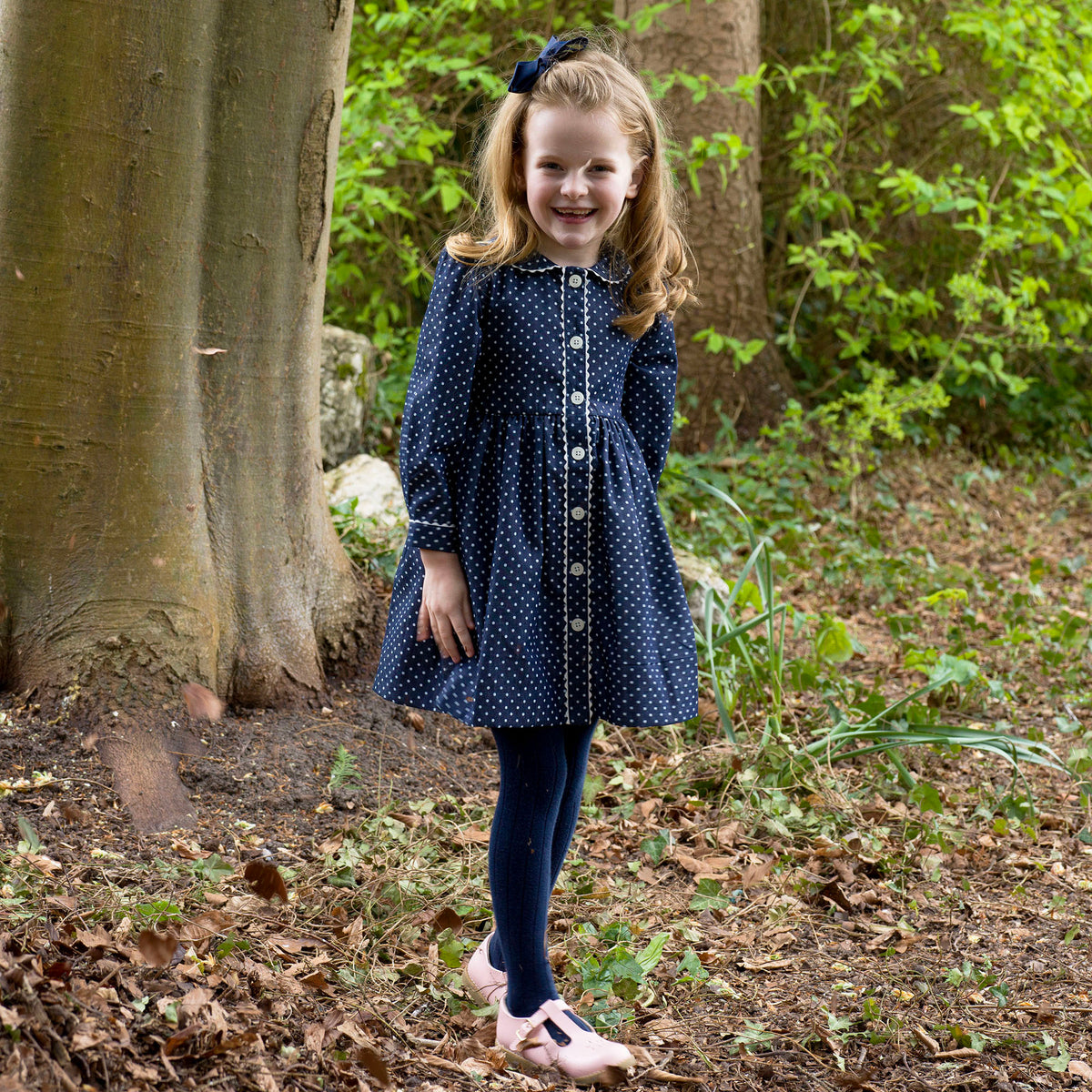 Polka Dot Button-front Chambray Dress