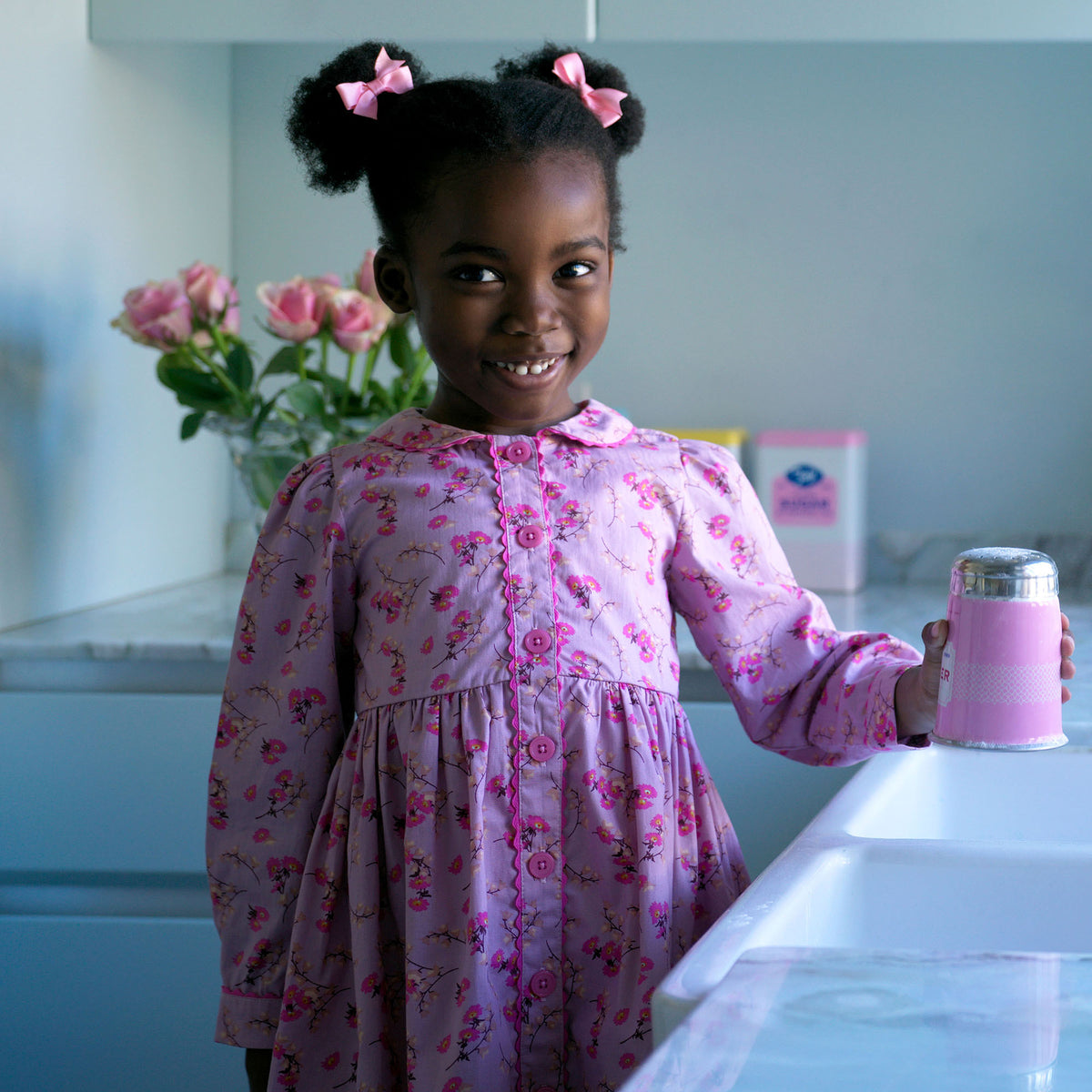 Pink Floral Foxglove Button-front Dress