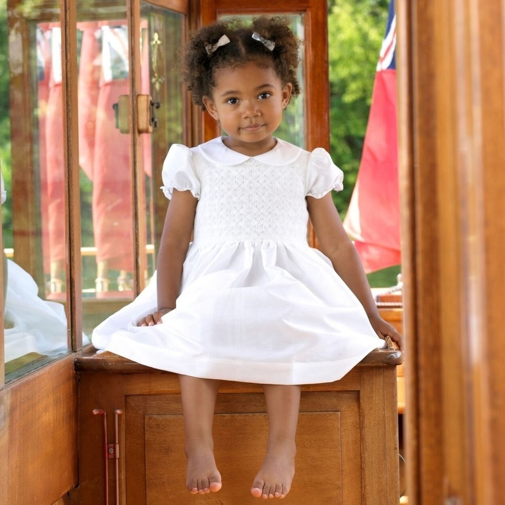 Ivory Taffeta Smocked Dress