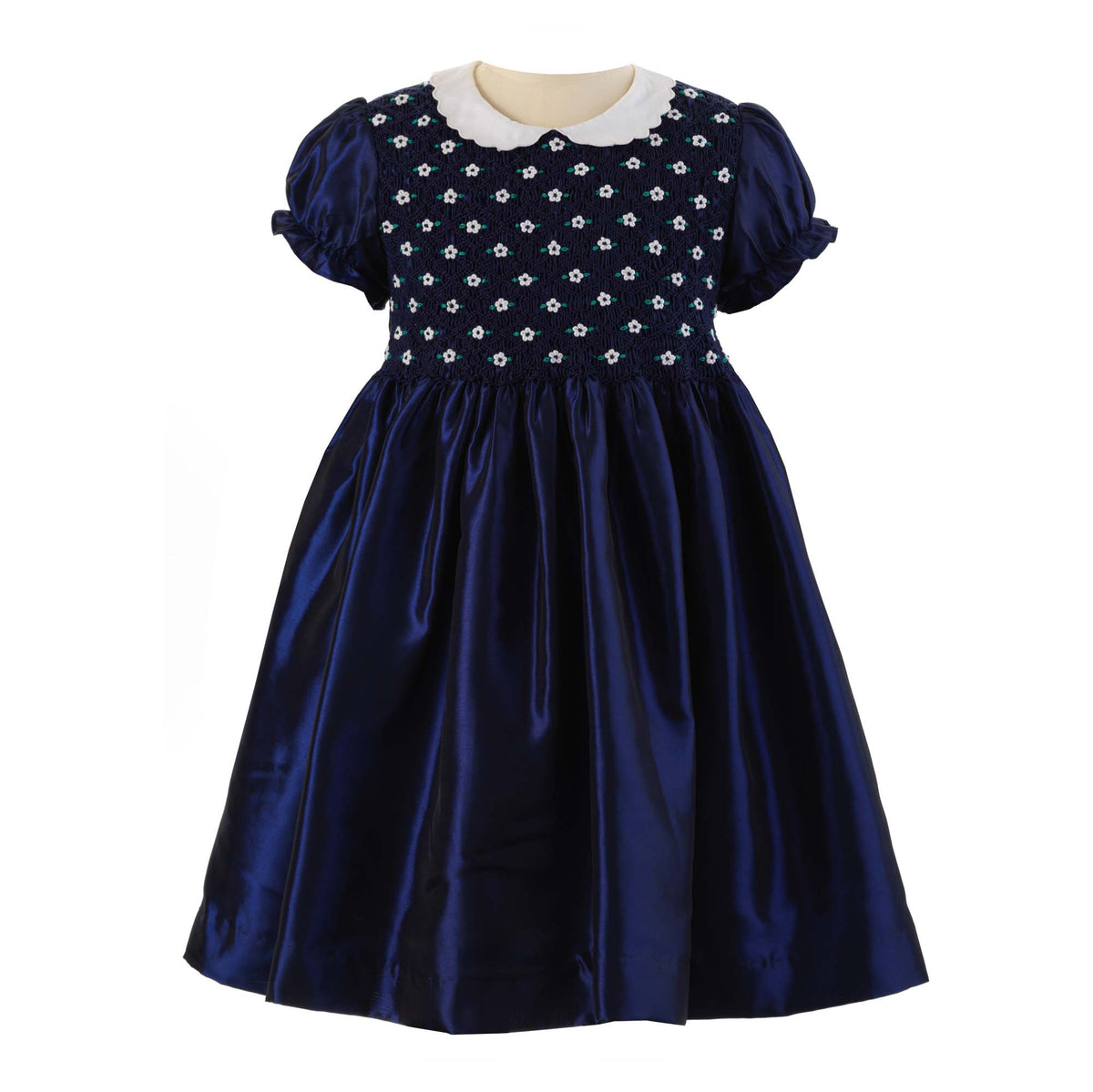 Navy Taffeta Smocked Dress