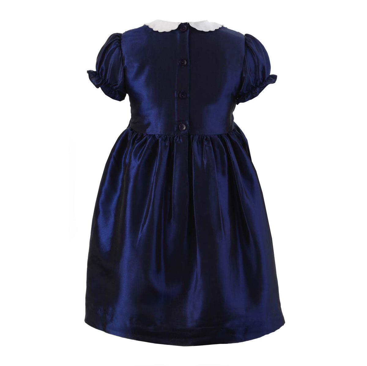 Navy Taffeta Smocked Dress