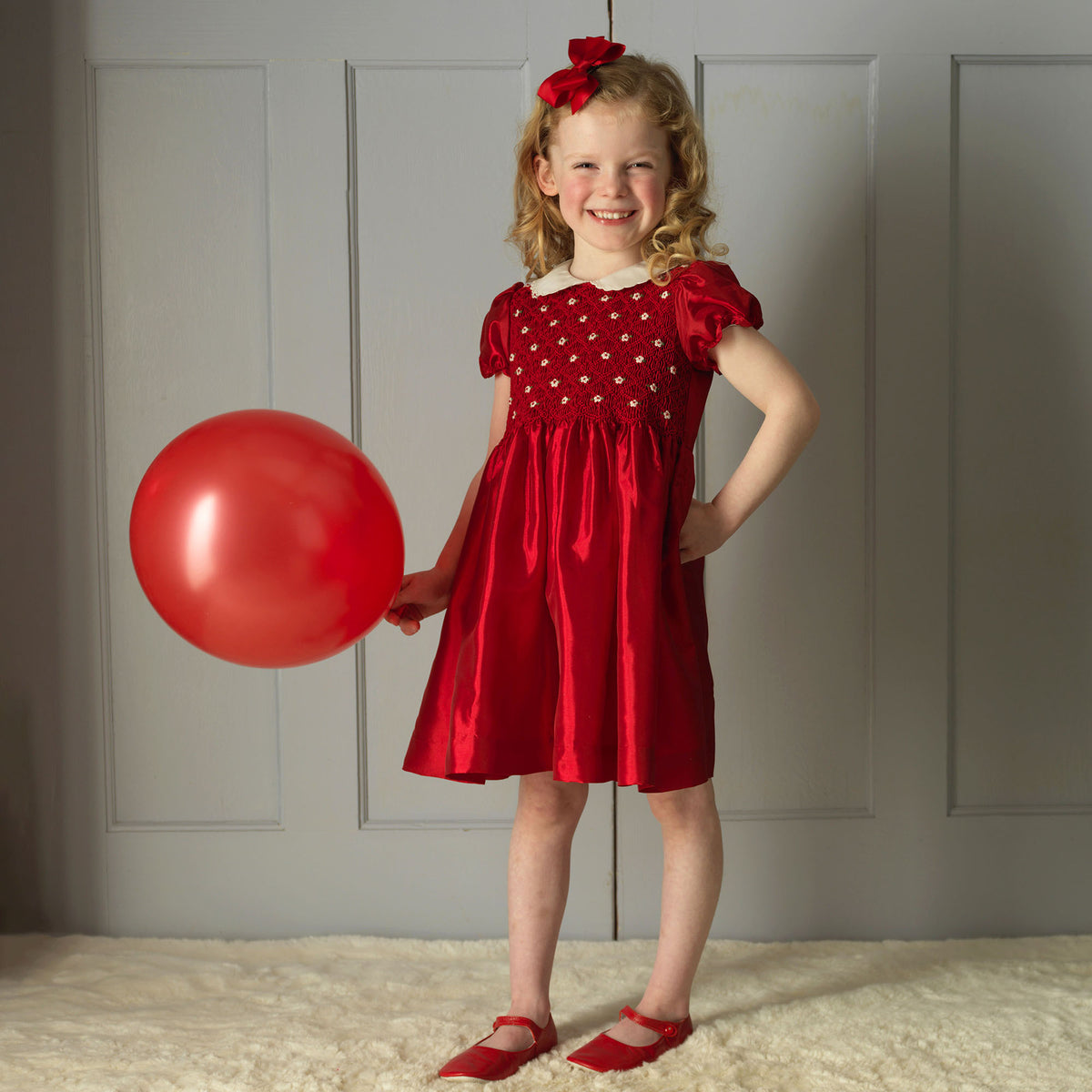 Red Taffeta Smocked Dress