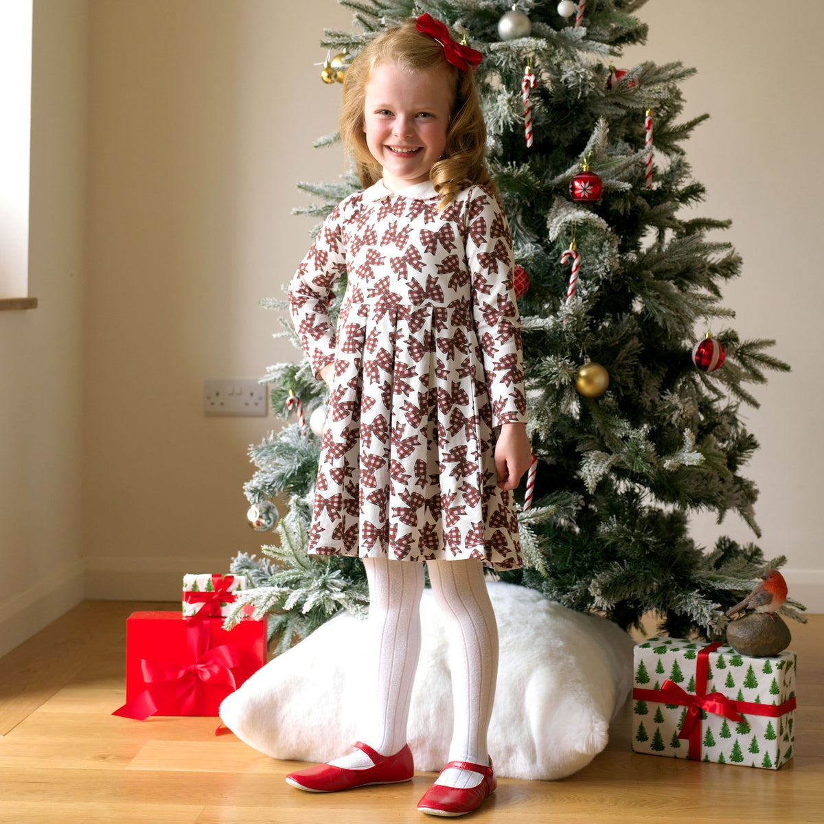 Red Tartan Bow Jersey Dress