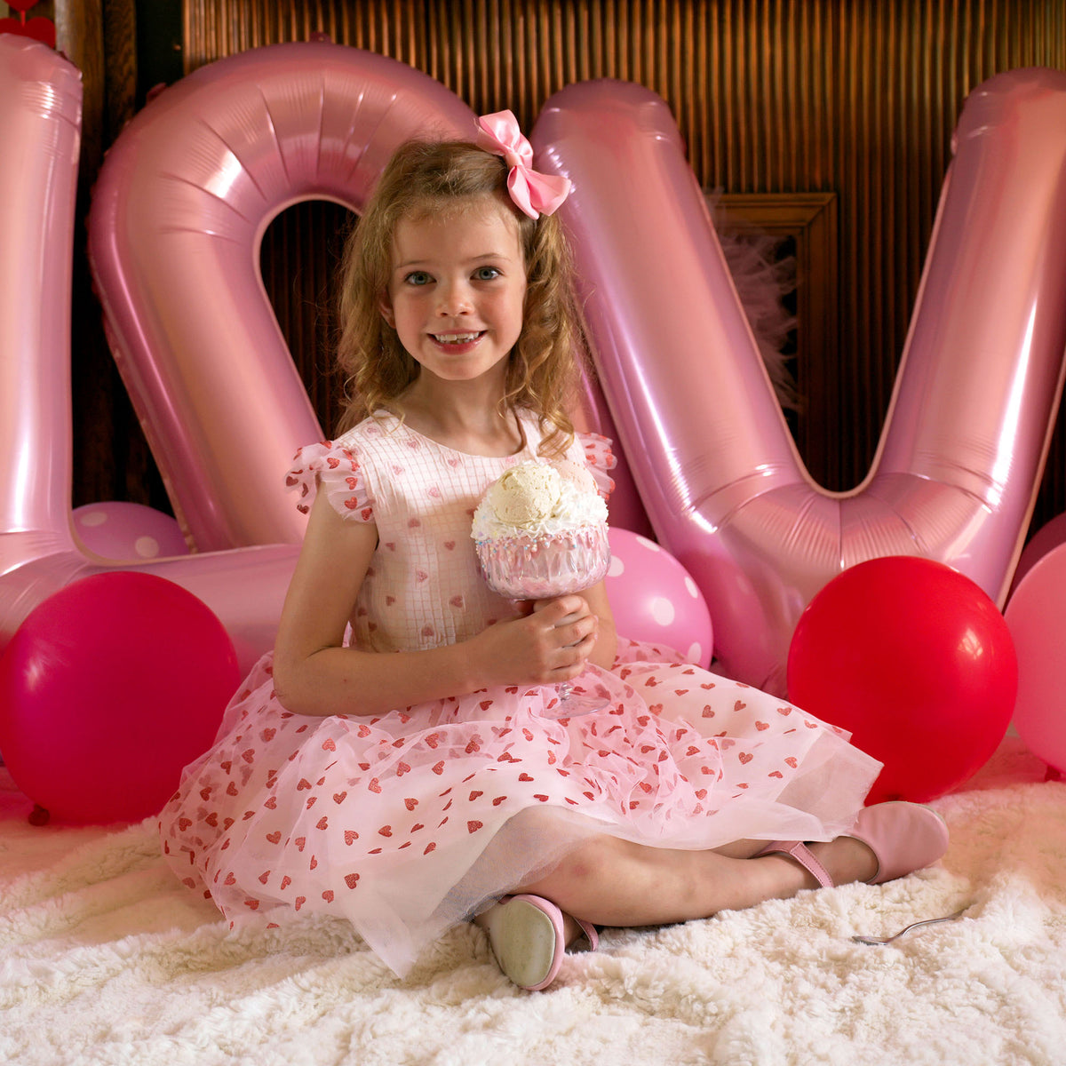 Grid Heart Damask Tulle Dress