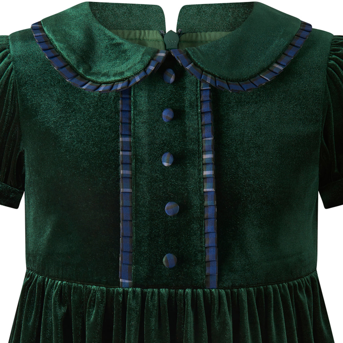 Green Velvet Tartan Trim Dress