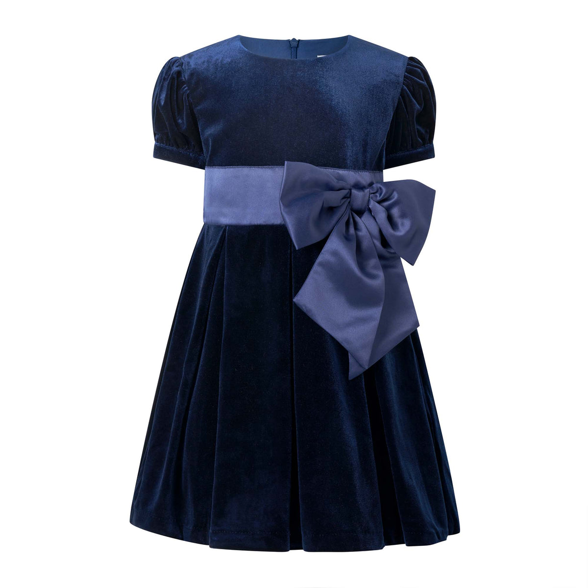 Crushed Velvet Bow Dress, Navy