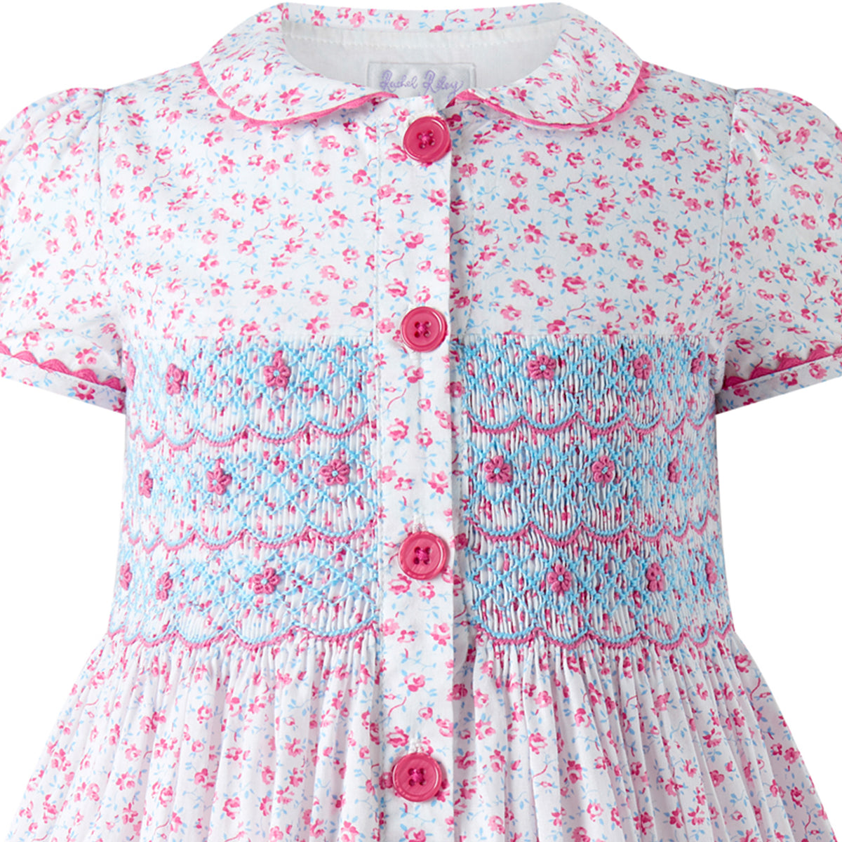 Ivory Floral Smocked Button-front Dress