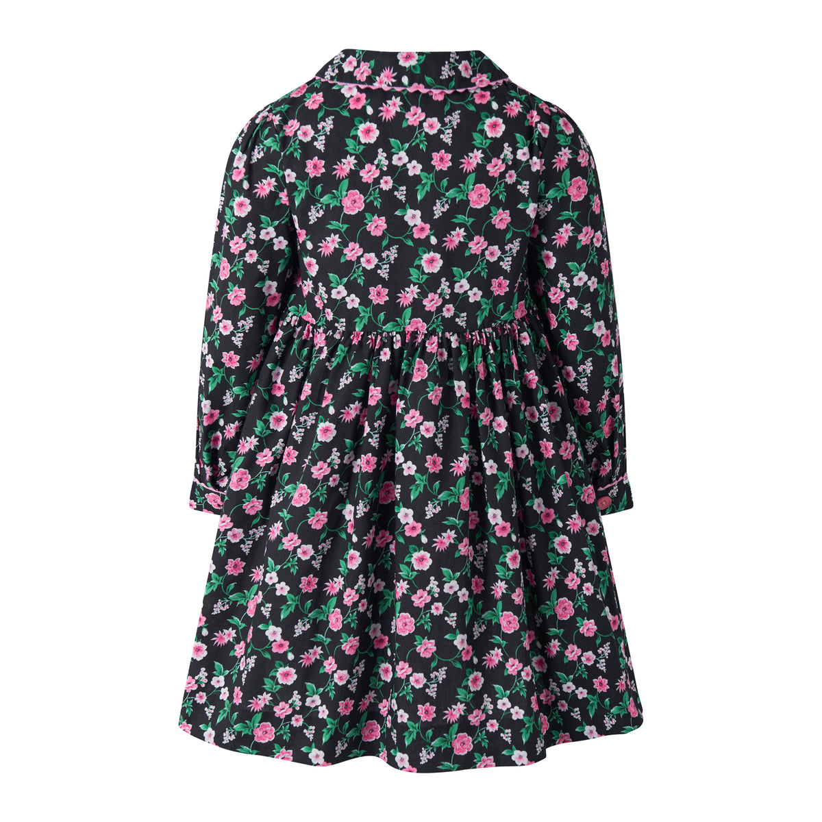 Black Floral Smocked Button-front Dress