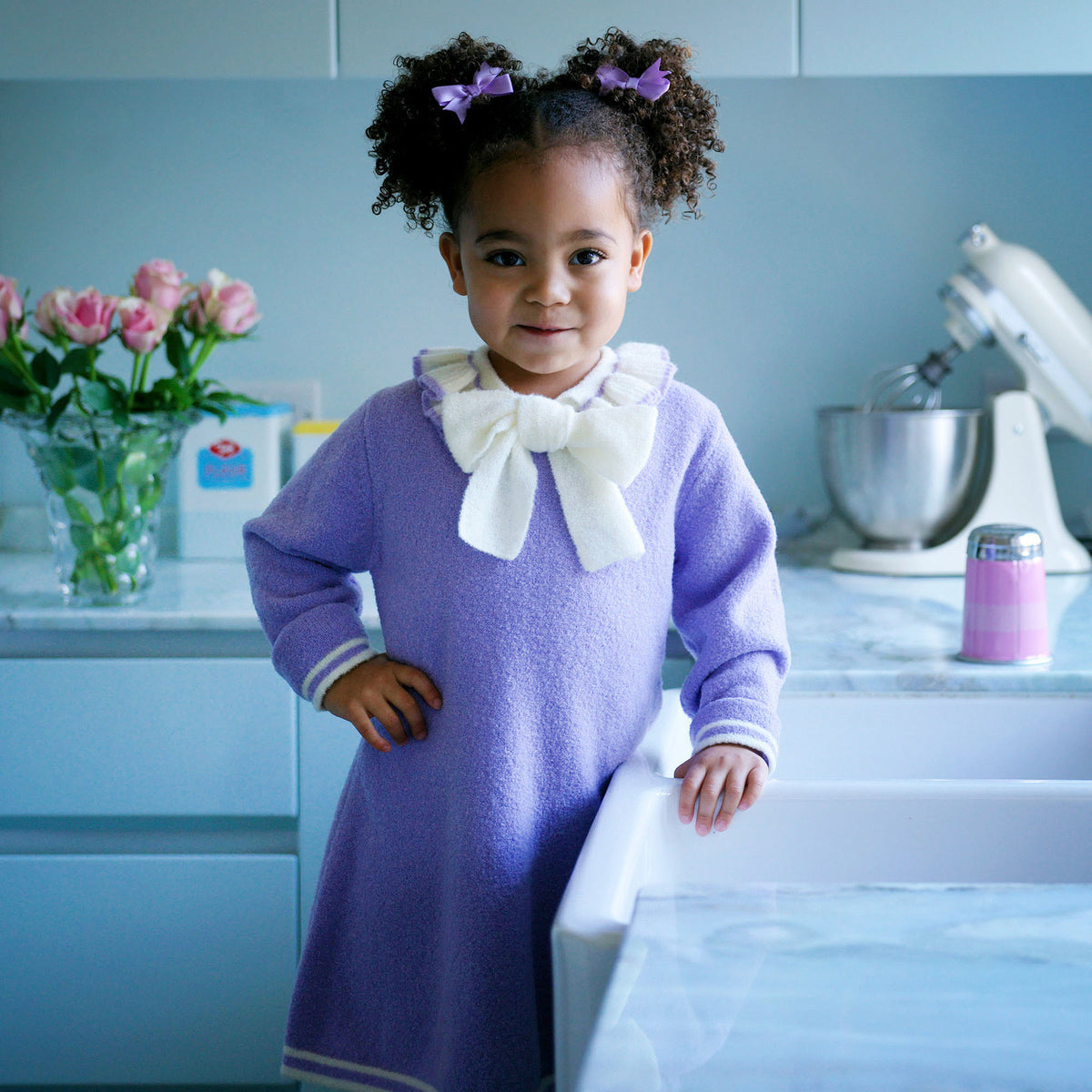 Purple Knit Frill Dress