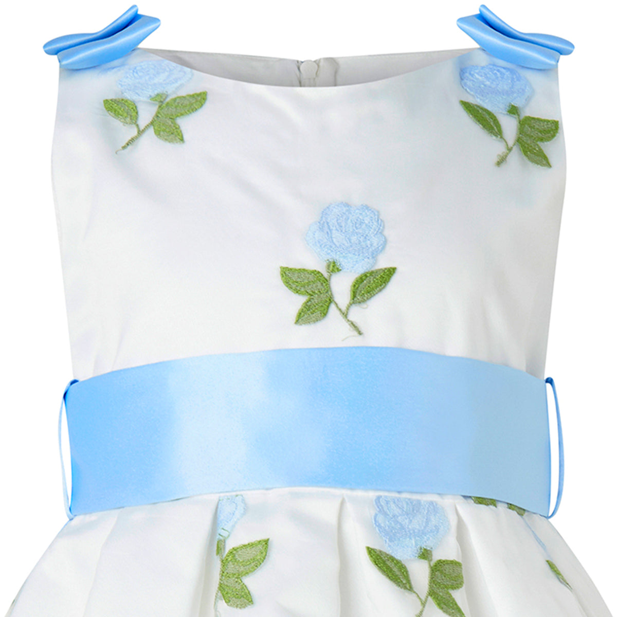Blue Rose Embroidered Organza Dress