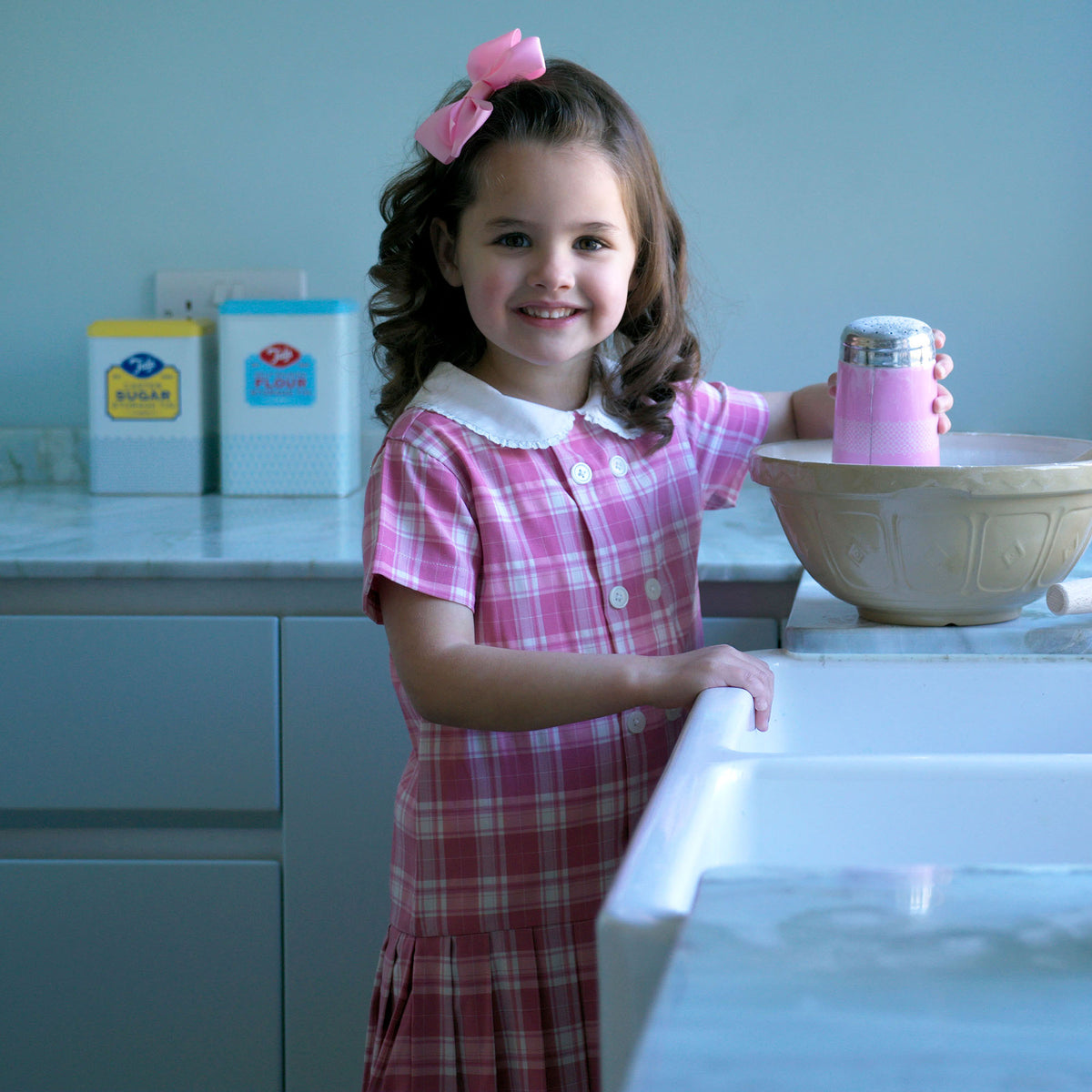 Pink Check Pleated Dress