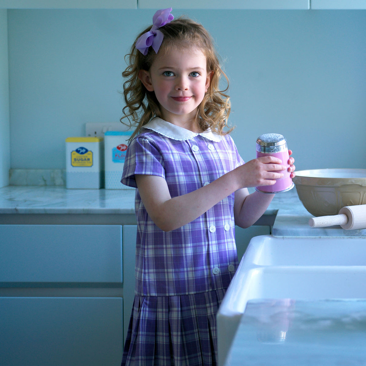Purple Check Pleated Dress