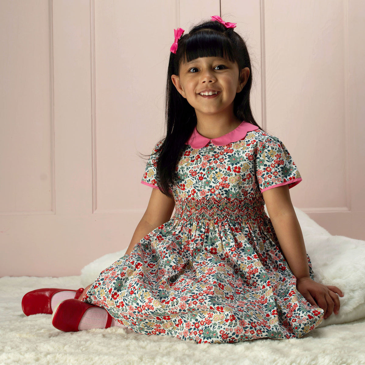 Petal Collar Floral Smocked Dress