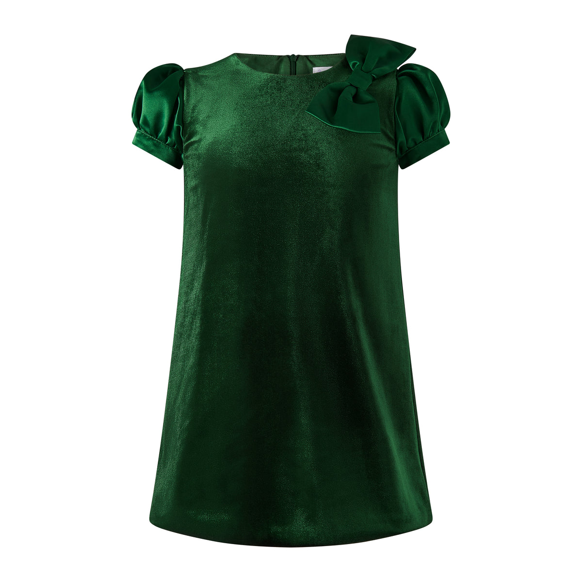 Green Bow Shoulder Velvet Dress