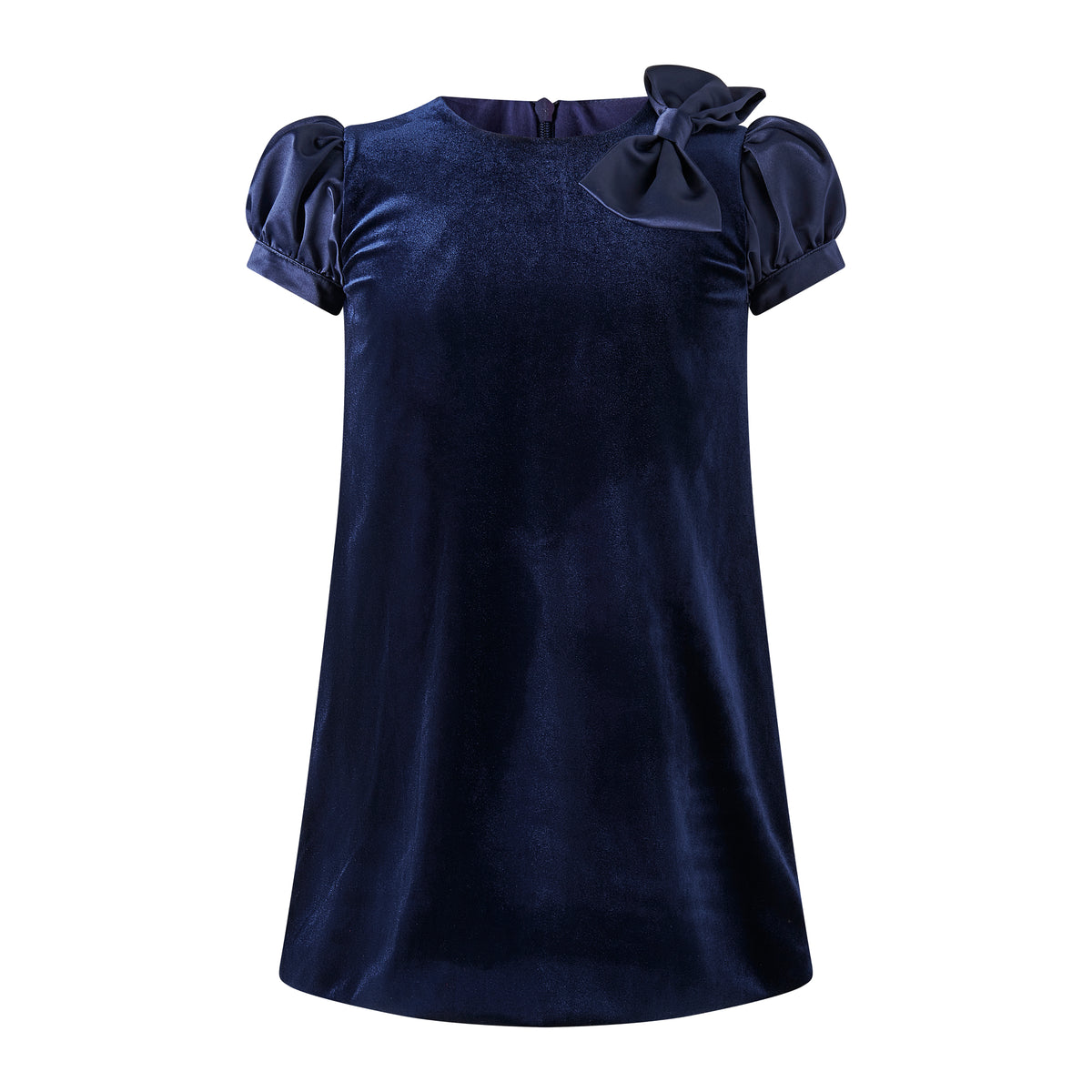 Navy Bow Shoulder Velvet Dress