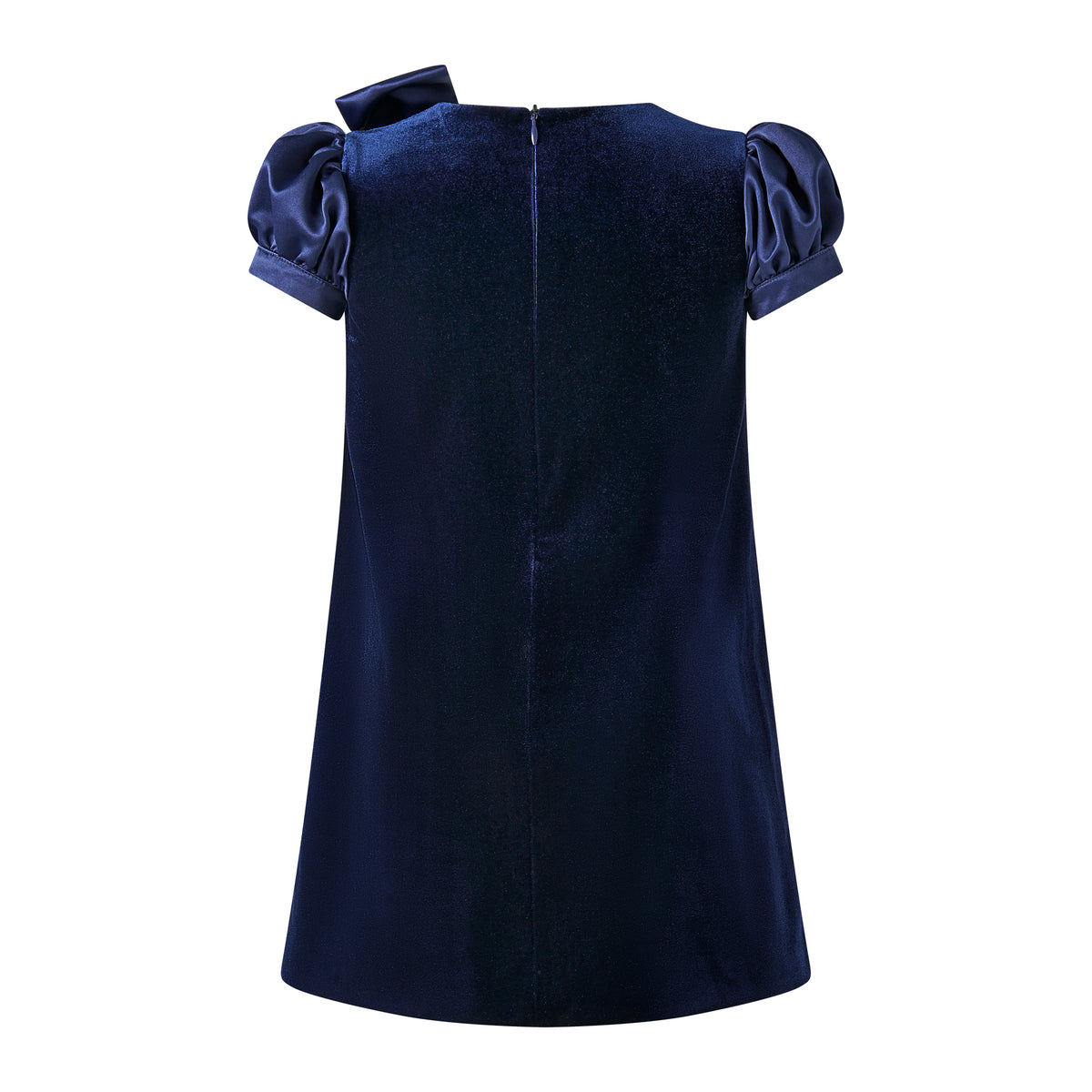 Navy Bow Shoulder Velvet Dress