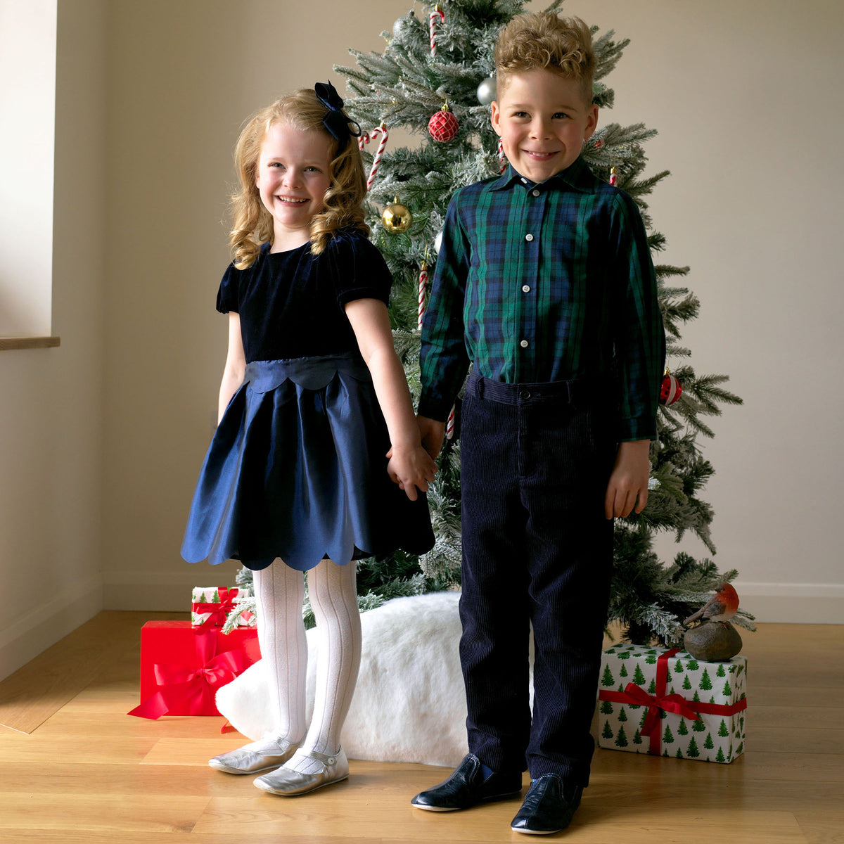 Navy Taffeta Scalloped Dress