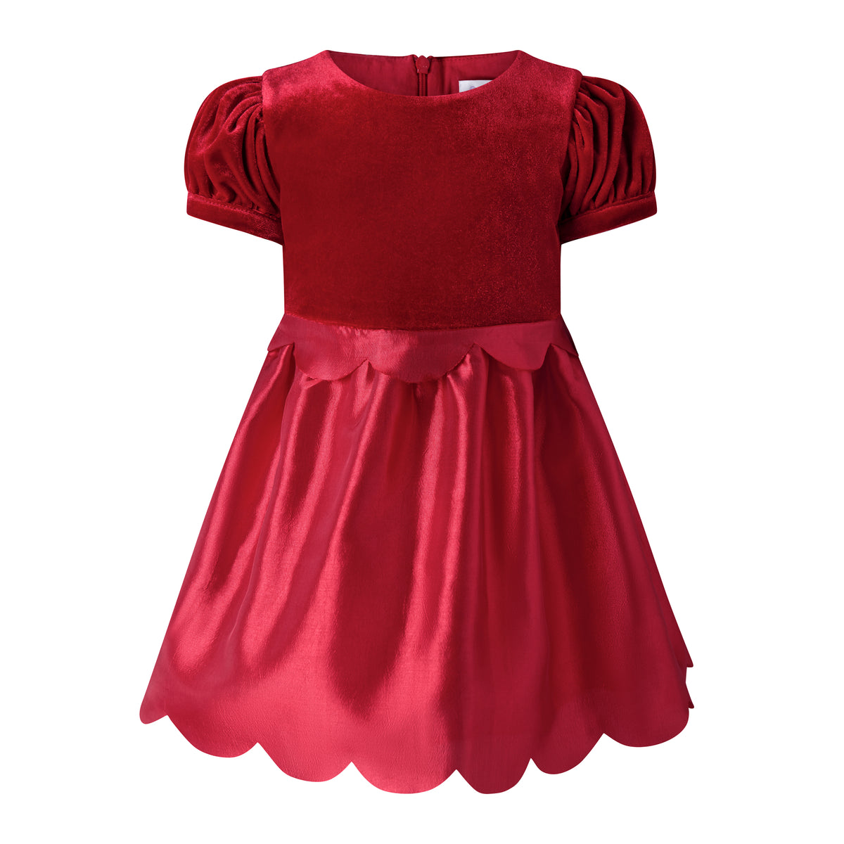 Red Taffeta Scalloped Dress