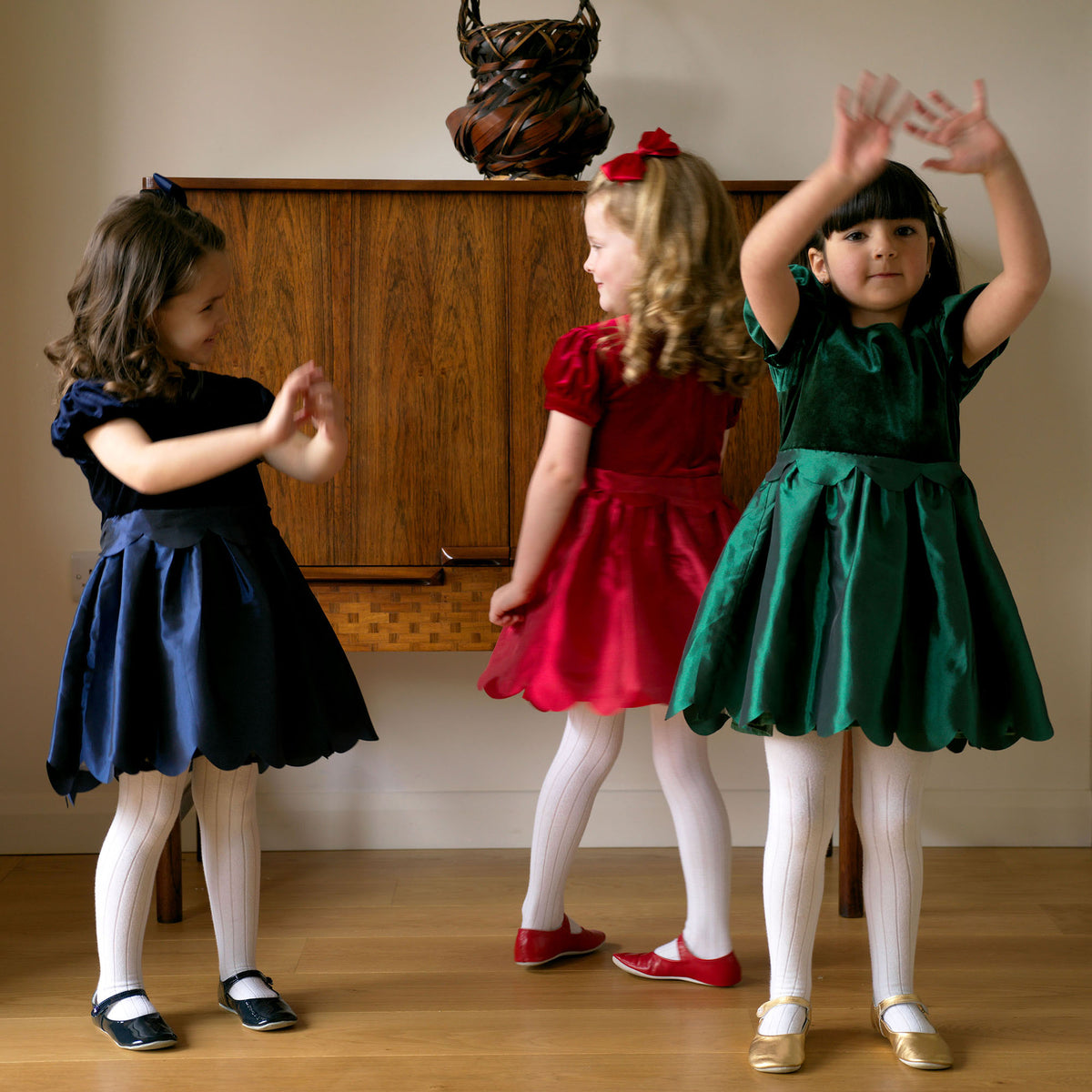 Red Taffeta Scalloped Dress