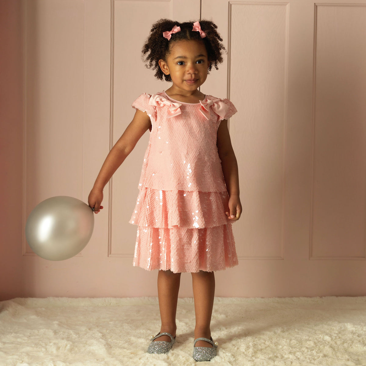 Pink Sequin Tiered Dress