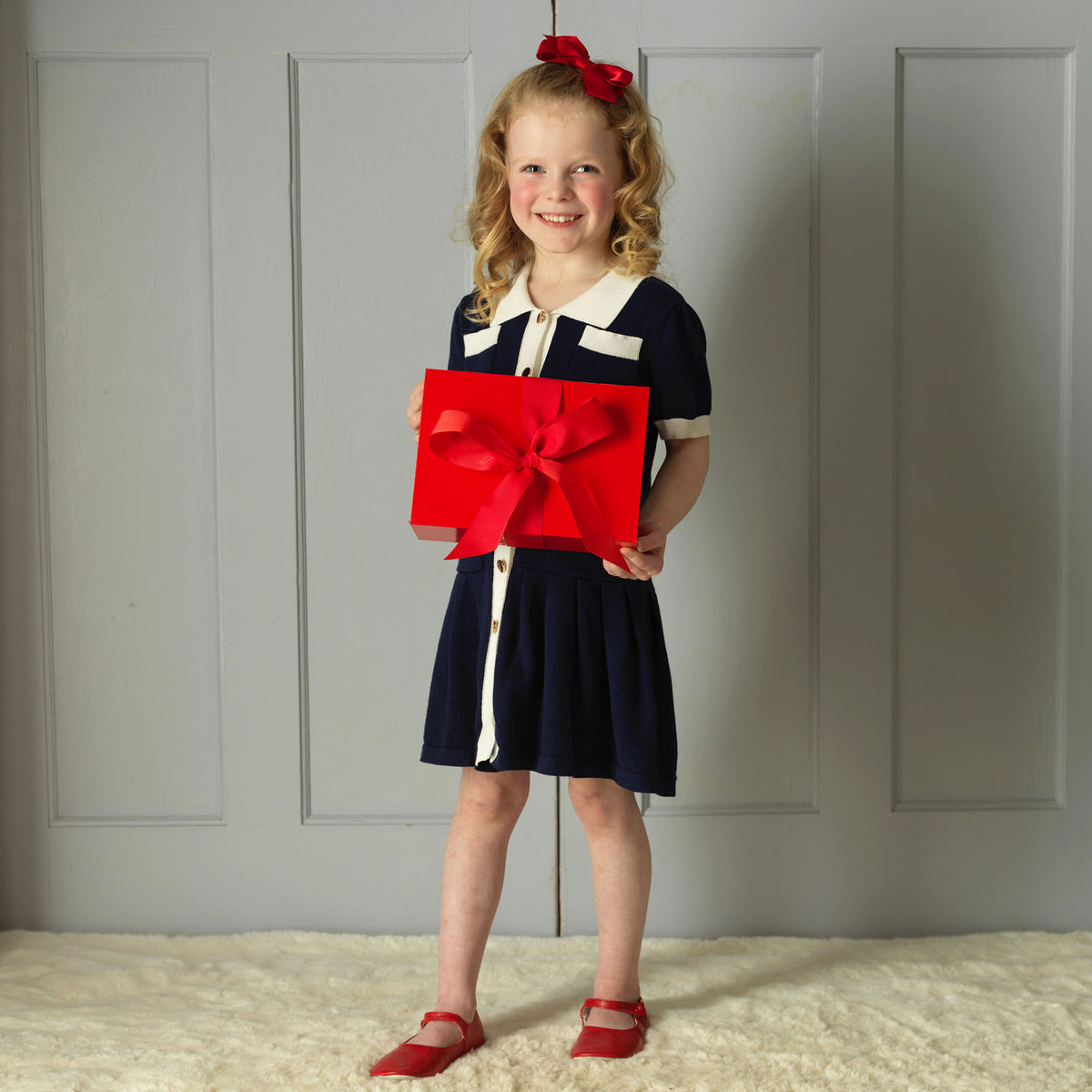 Navy Knit Pleated Dress