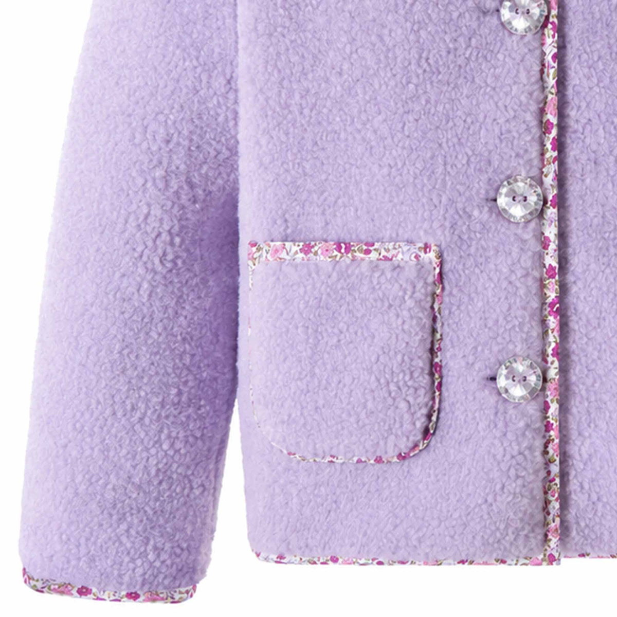 Purple Shearling Floral Trim Jacket