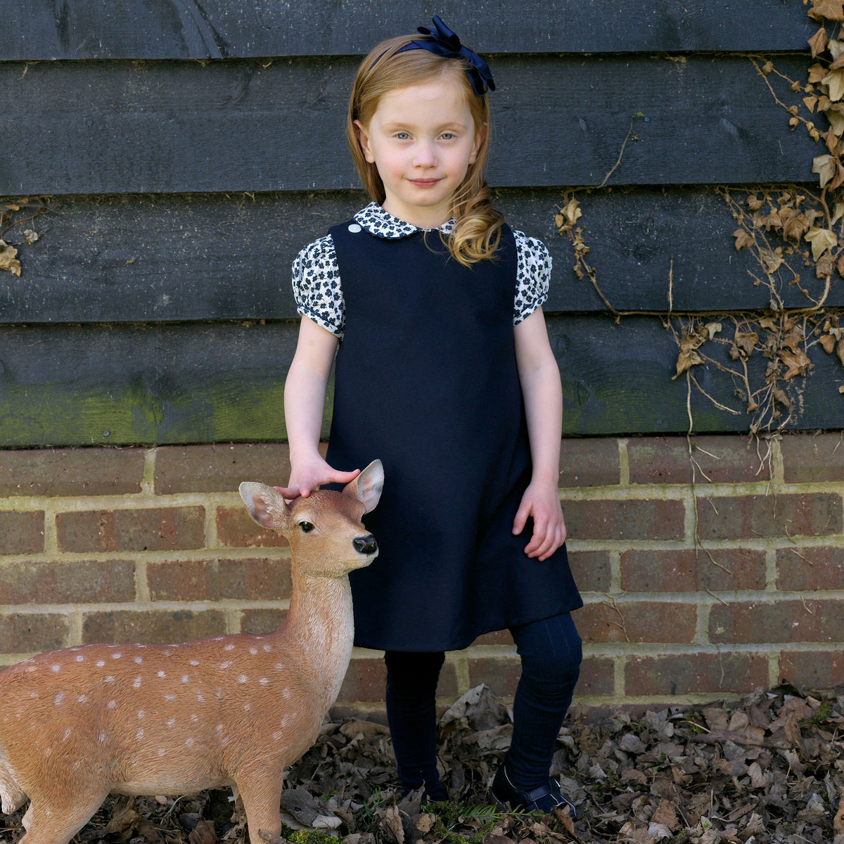 Navy Floral Blouse Pinafore Dress