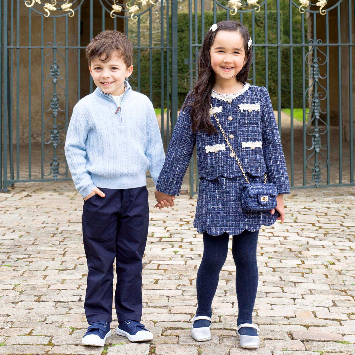 Navy Tweed Skirt Set