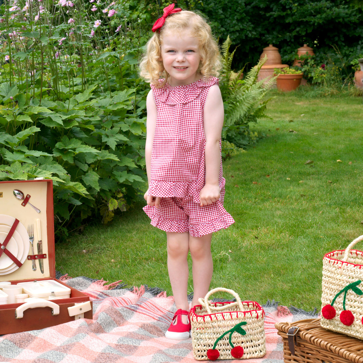 Red Gingham Frill Top & Short Set
