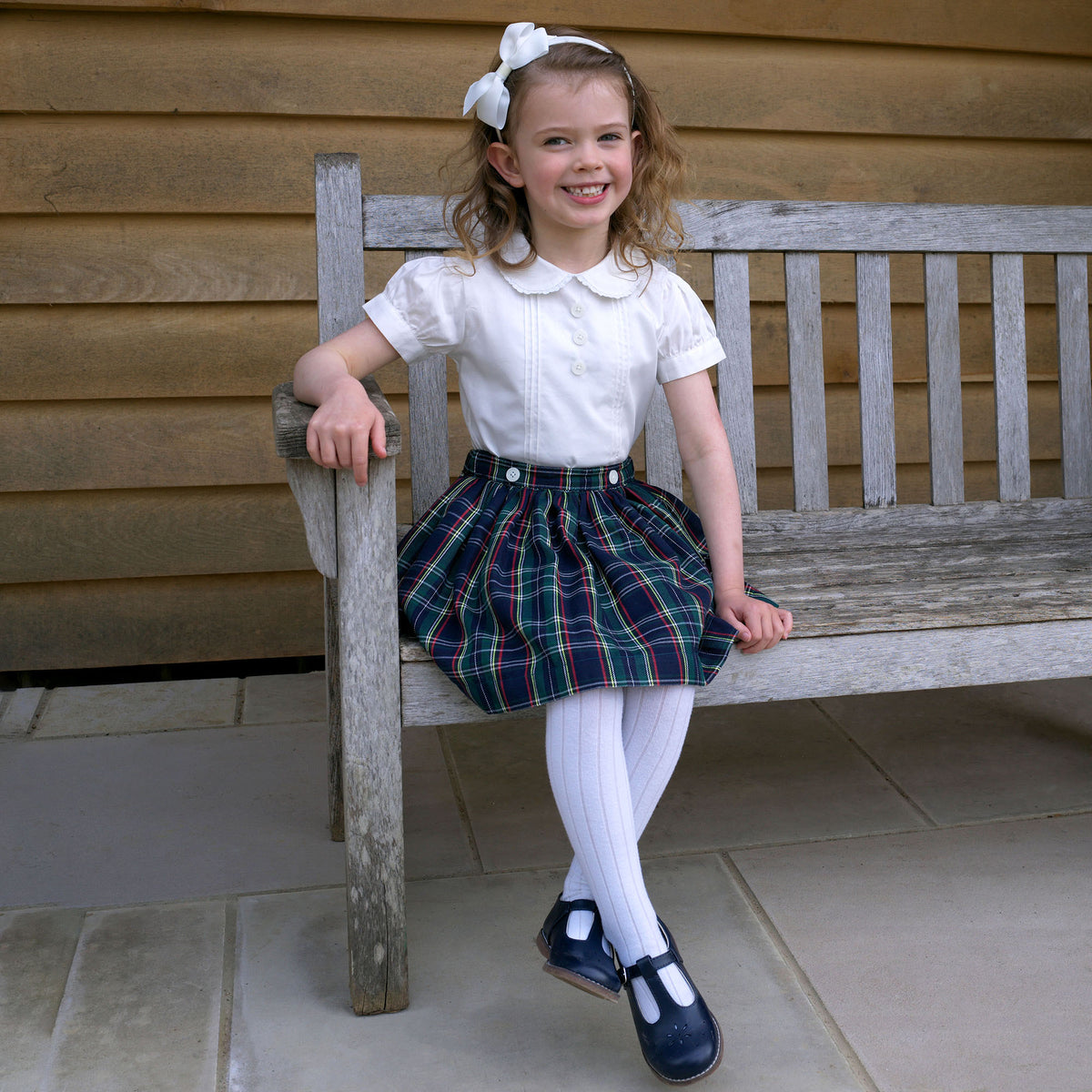 Navy Check Skirt & Blouse Set