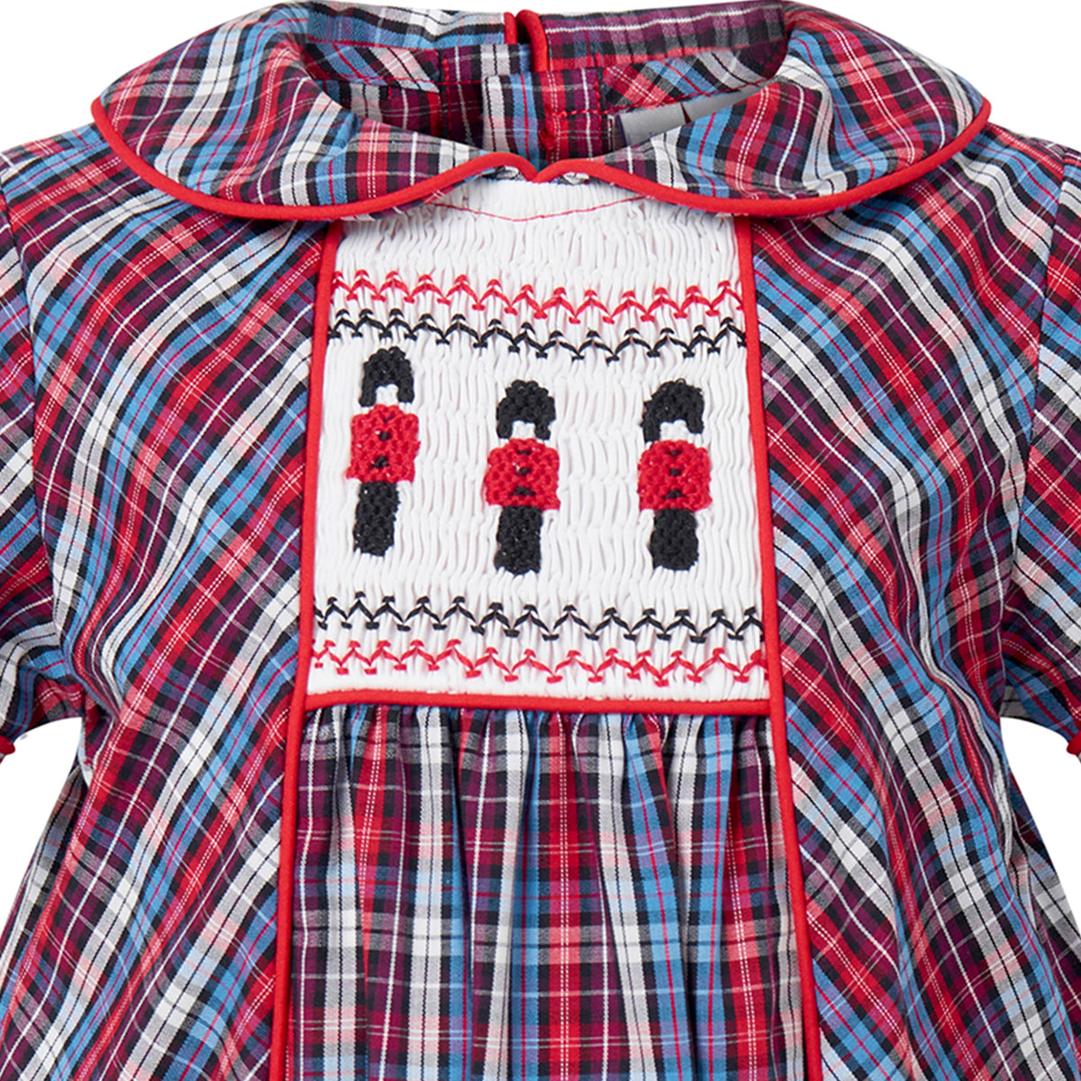 Red Soldier Smocked Tartan Babysuit