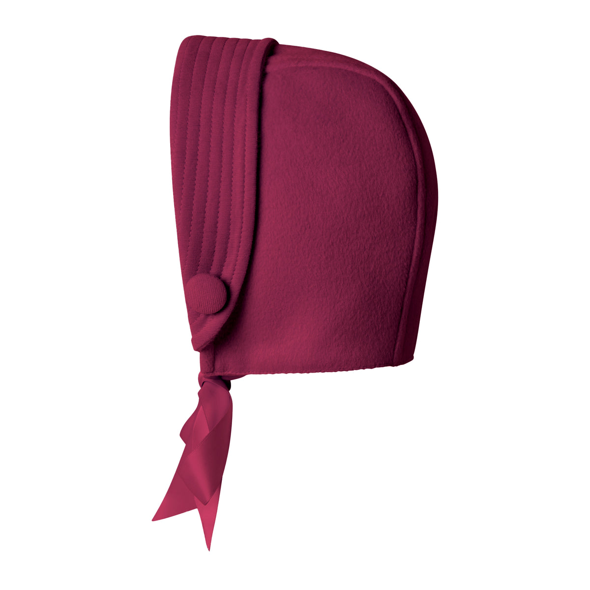 Burgundy Bonnet to pair with double breasted coat for baby boys, gold quilted lining and ribbon tie