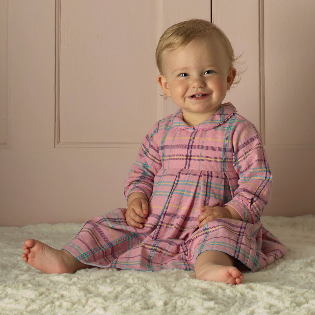 Pink Check Pleated Dress & Bloomers