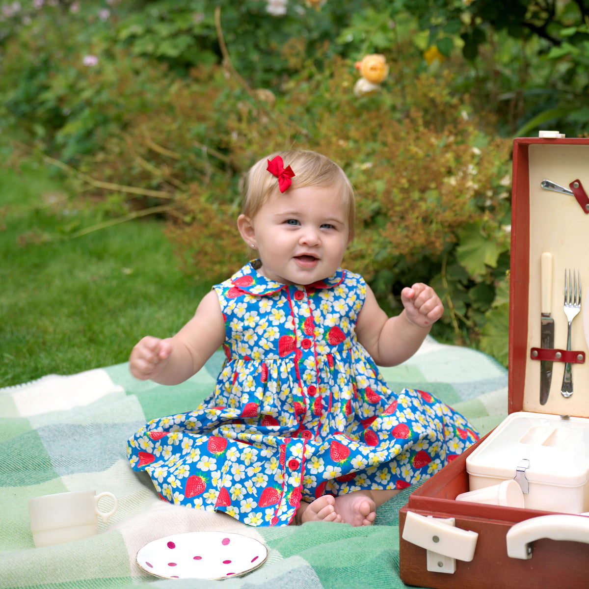 Strawberry Button-Front Dress and Bloomers